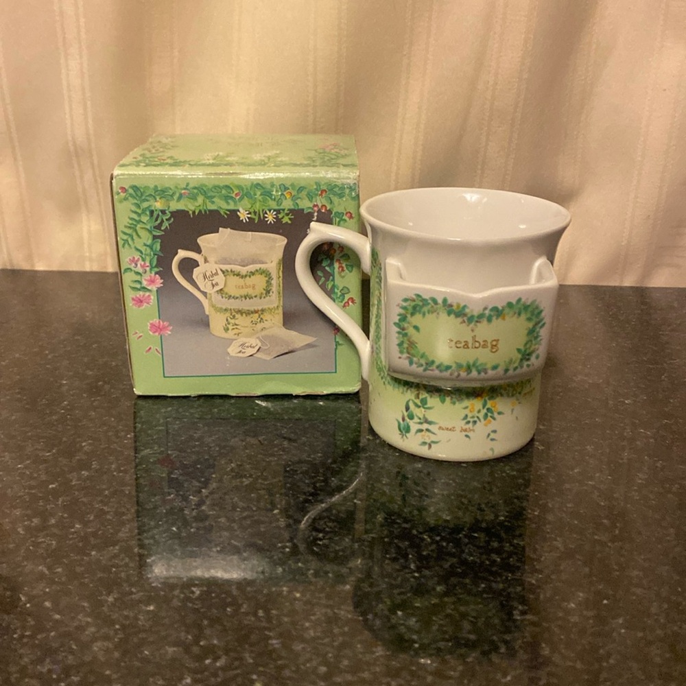 Vintage Ceramic Tea Mug with Tea Bag Holder